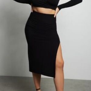 ☕️ Dynamite Black Midi Ribbed Pencil Slit Skirt ☕️